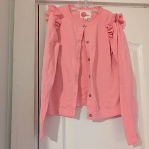 Mini Boden Pink Ruffle Shoulder Cardigan